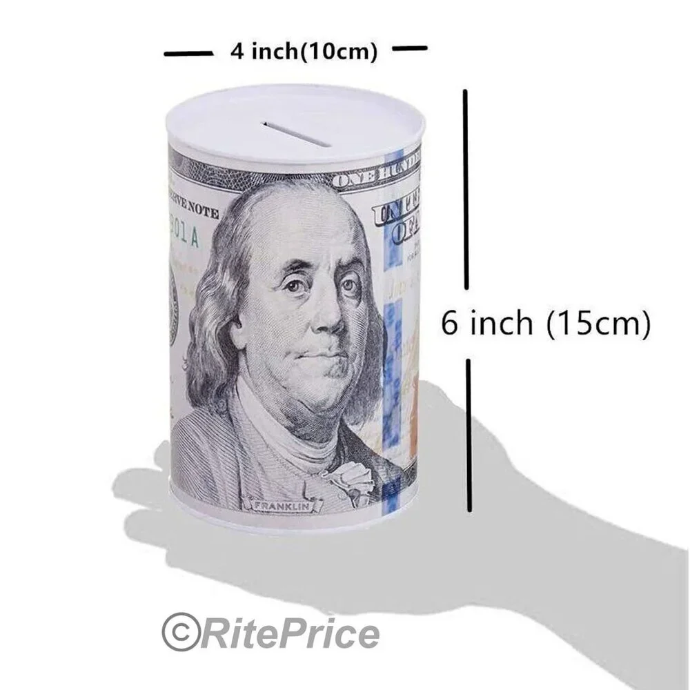 Ben Franklin One Hundred Dollar Bill Tin Piggy  Banks 6